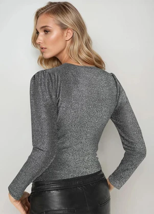 bonprix - Body Decote V Preto e Prata - BONPRIX