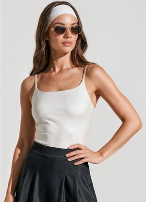 Veev - Body Feminino Alças Finas em Poliamida Bege - VEEV