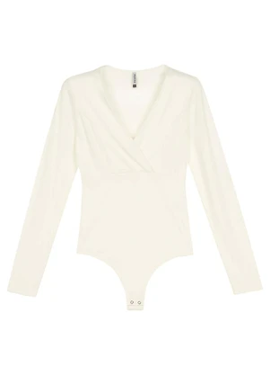 Marialícia - Body Feminino Decote Transpassado Bege - MARIALÍCIA