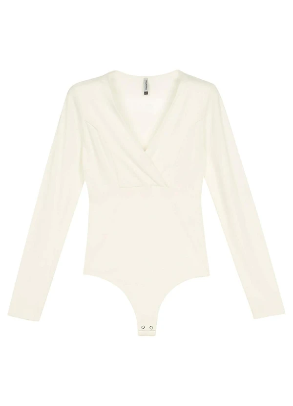 Marialícia - Body Feminino Decote Transpassado Bege