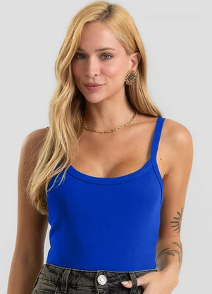 Dianna - Body Feminino em Ribana Canelada Azul - DIANNA