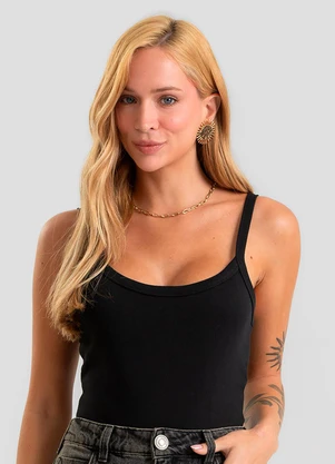 Dianna - Body Feminino em Ribana Canelada Preto - DIANNA