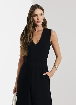 Veev - Body Feminino em Ribana Maxi com Decote V Preto - VEEV