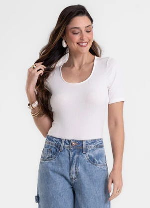 Rovitex - Body Feminino Gola Quadrada Ribana Bege - ROVITEX
