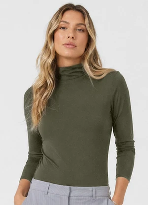 Dianna - Body Feminino Malha Delicate com Gola Alta Verde - DIANNA