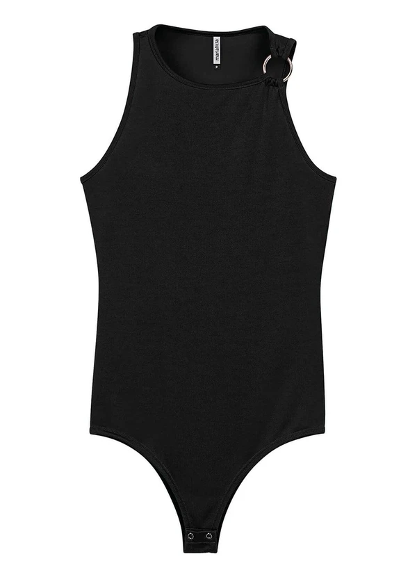 Marialícia - Body Feminino Malha Gloss com Argola Preto 3