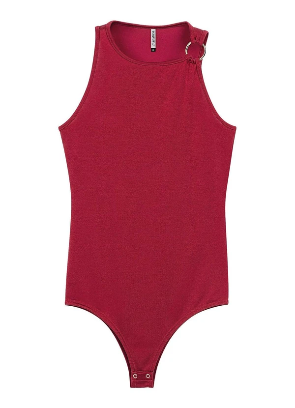 Marialícia - Body Feminino Malha Gloss com Argola Vermelho 3