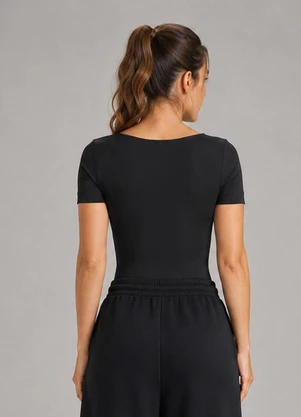 Veev - Body Feminino Manga Curta Poliamida Preto - VEEV