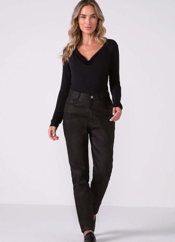 Marialícia - Body Feminino Manga Longa Decote Degagê Preto 2