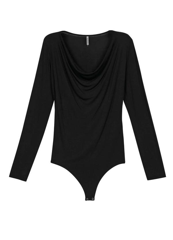 Marialícia - Body Feminino Manga Longa Decote Degagê Preto 3
