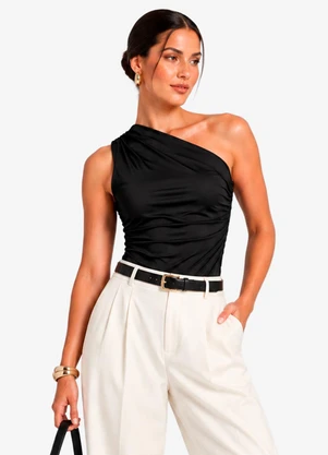 Rovitex - Body Feminino Ombro Unico Franzido Preto - ROVITEX