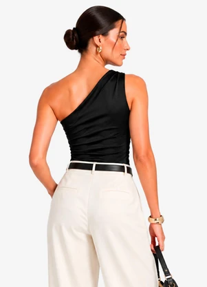Rovitex - Body Feminino Ombro Unico Franzido Preto - ROVITEX