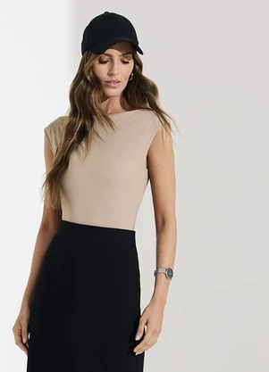 Veev - Body Feminino sem Manga Canelado/Poliamida Bege - VEEV