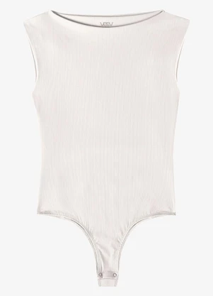 Veev - Body Feminino sem Manga Poliamida Canelado Bege - VEEV
