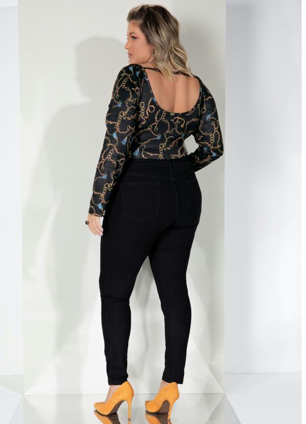 Outlet - Body Fivelas Fundo Preto Mangas Longas 10