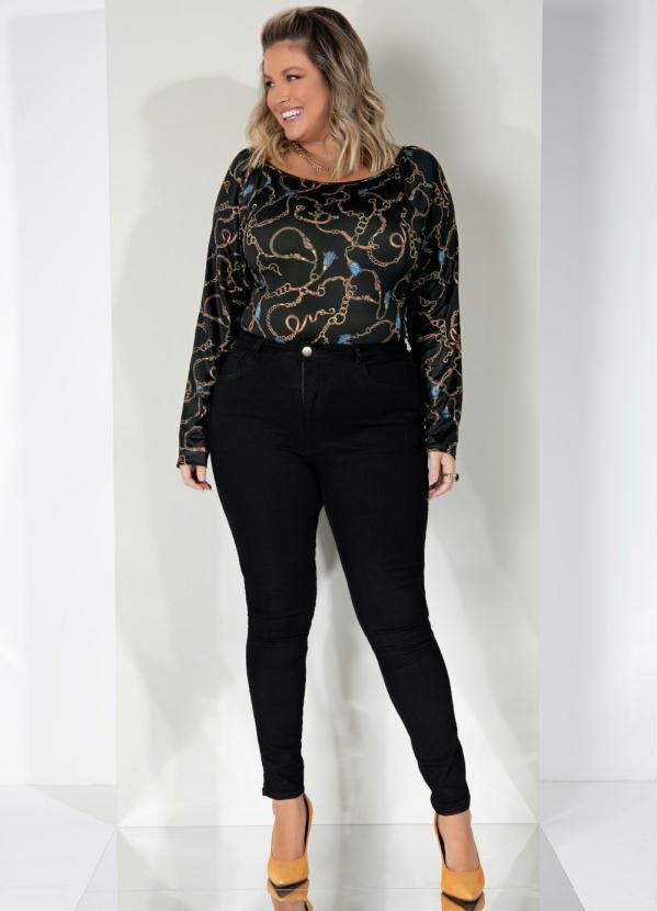 Outlet - Body Fivelas Fundo Preto Mangas Longas 11