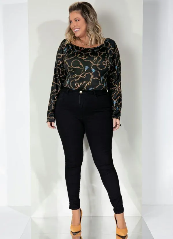 Queima Estoque - Body Fivelas Fundo Preto Mangas Longas 2