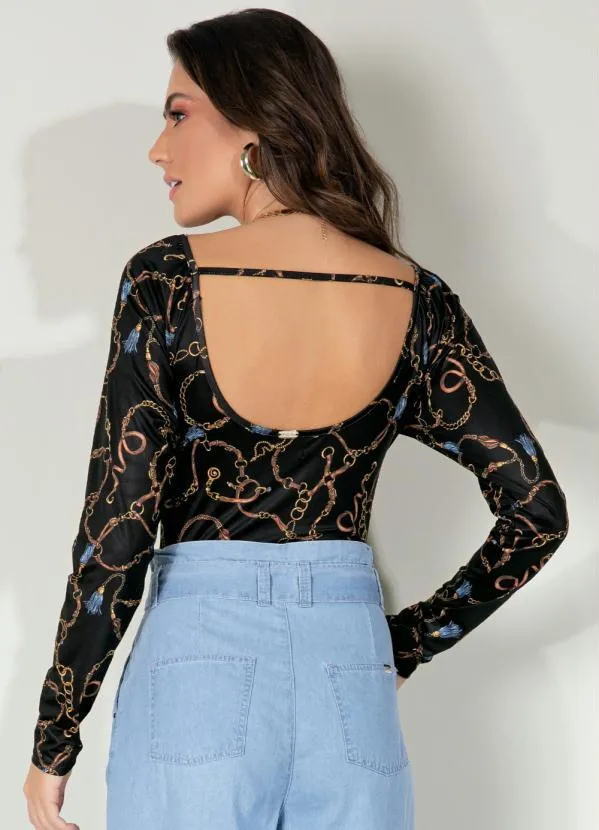 Queima Estoque - Body Fivelas Fundo Preto Mangas Longas 11