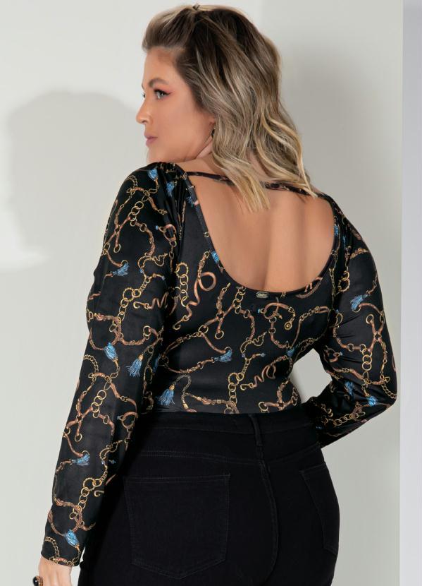 Outlet - Body Fivelas Fundo Preto Mangas Longas 8