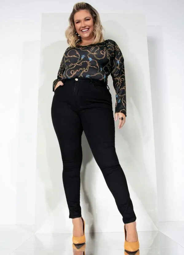 Queima Estoque - Body Fivelas Fundo Preto Mangas Longas 4