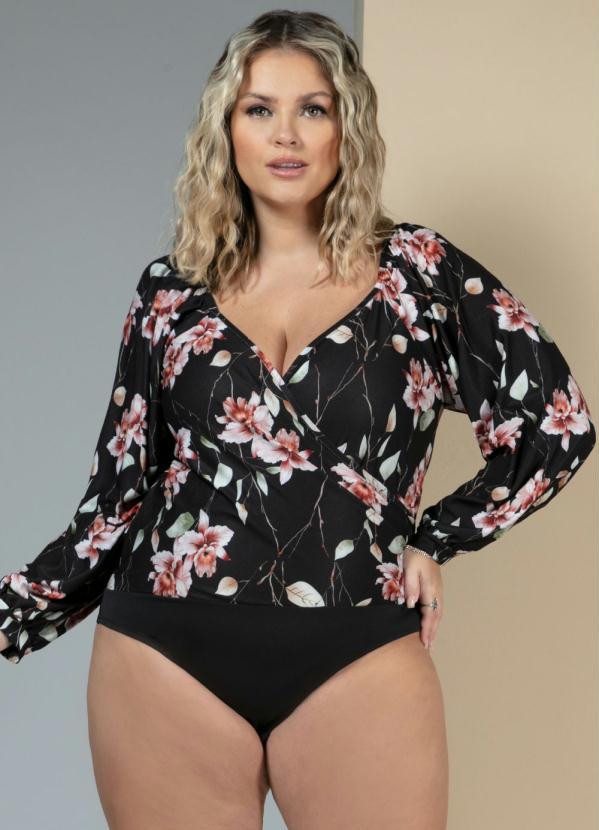 Quintess - Body Floral Dark com Mangas Bufantes 11