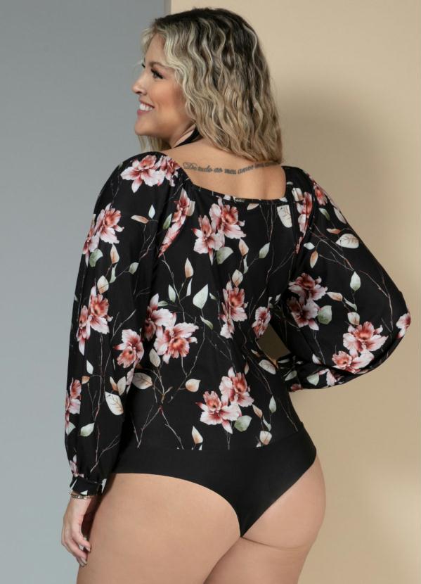 Quintess - Body Floral Dark com Mangas Bufantes 12