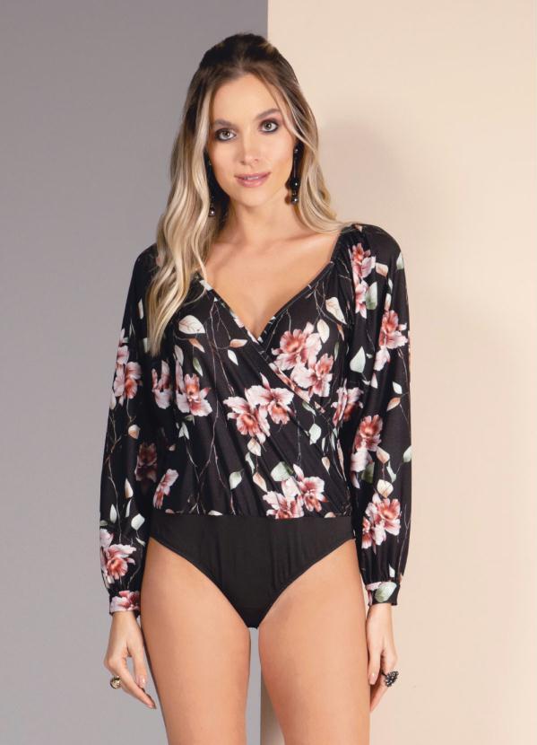 Quintess - Body Floral Dark com Mangas Bufantes 5