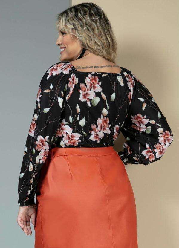 Quintess - Body Floral Dark com Mangas Bufantes 8