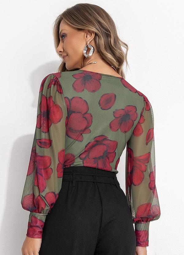 Quintess - Body em Tule Floral Transpassado com Manga Longa e Forro 2