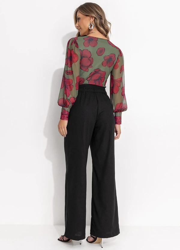 Quintess - Body em Tule Floral Transpassado com Manga Longa e Forro 4