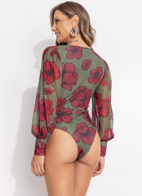 Quintess - Body em Tule Floral Transpassado com Manga Longa e Forro 6