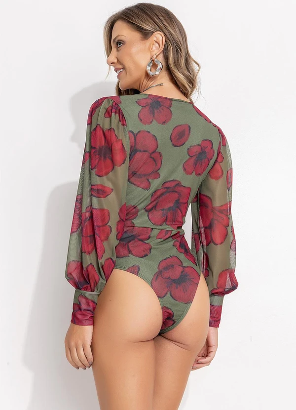 Quintess - Body em Tule Floral Transpassado com Manga Longa e Forro 6