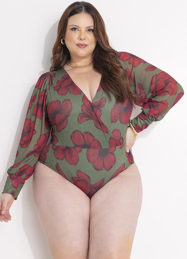 Quintess - Body em Tule Floral Transpassado com Manga Longa e Forro 8