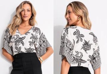 Body Folhagem Barrada em Malha de Viscose