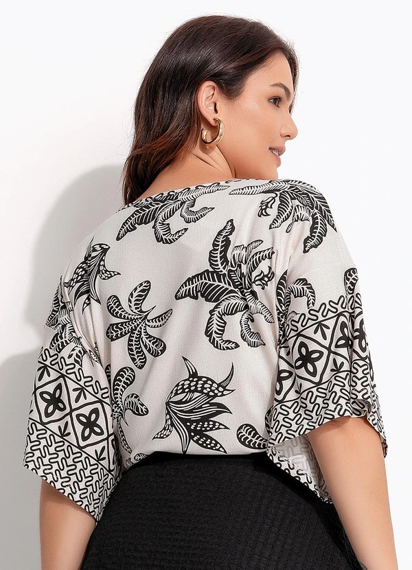 Quintess - Body Estampado Folhagem em Malha de Viscose com Manga Morcego 11