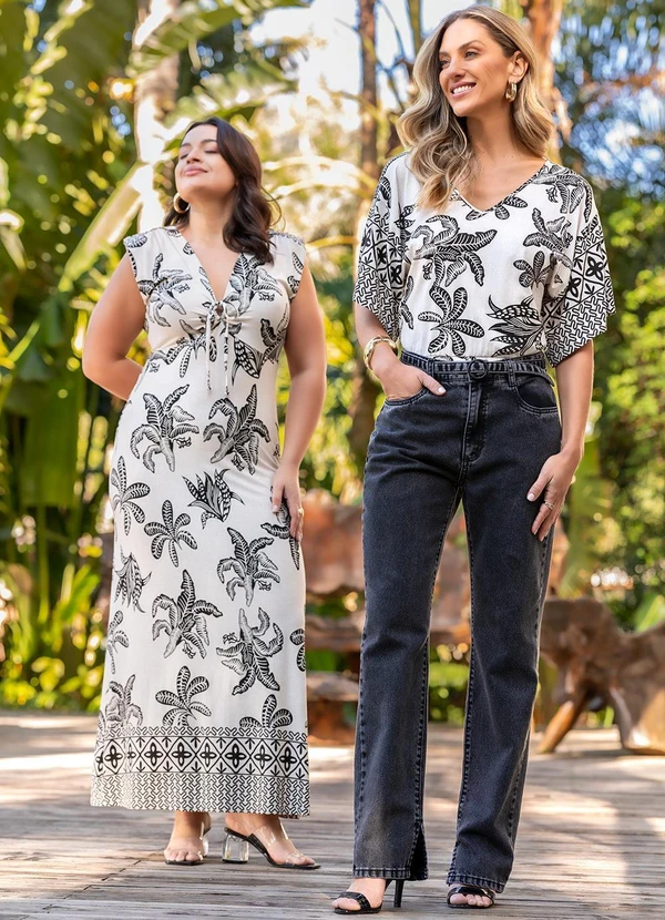 Quintess - Body Estampado Folhagem em Malha de Viscose com Manga Morcego 8