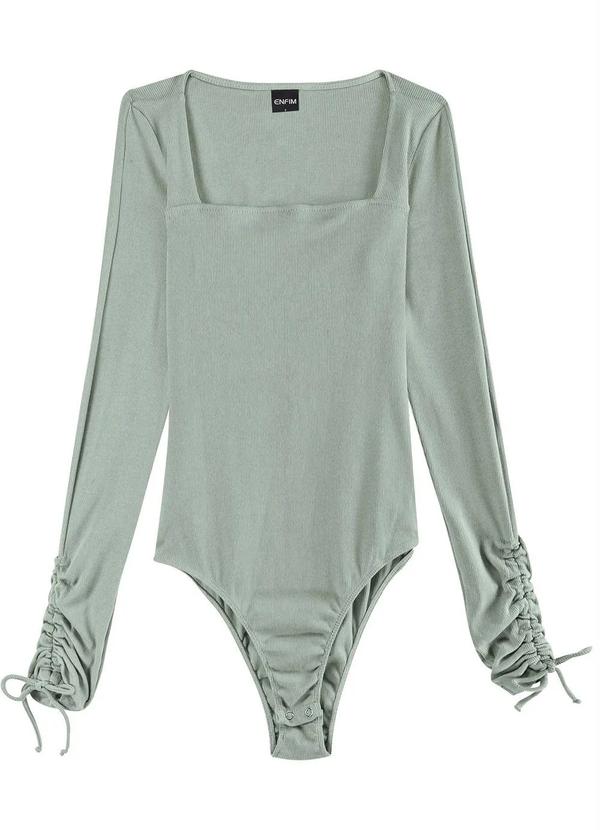 Enfim - Body Justo Manga Longa Franzida Verde