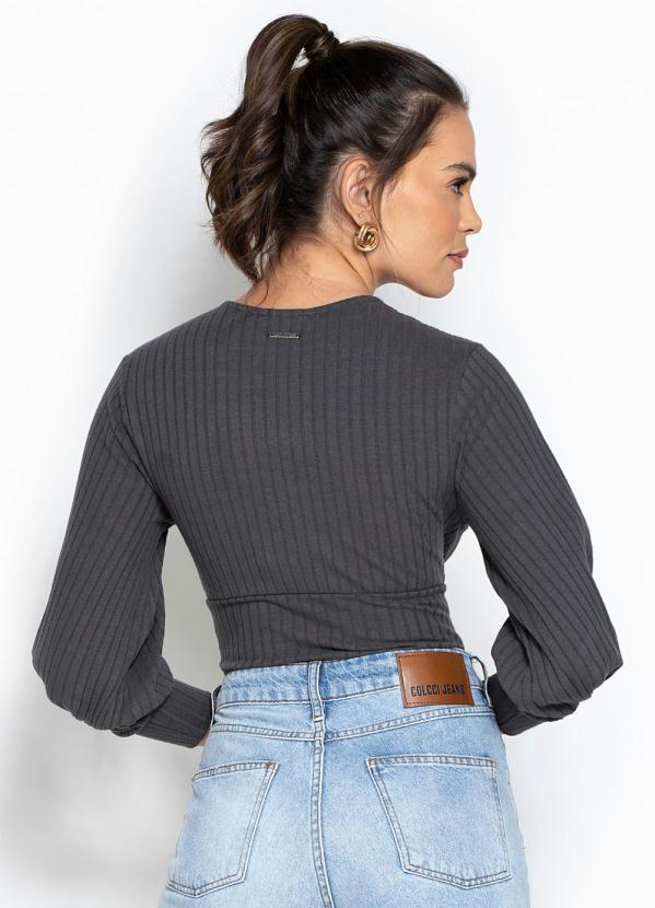 Forum - Body Manga Longa Canelado Cinza 2