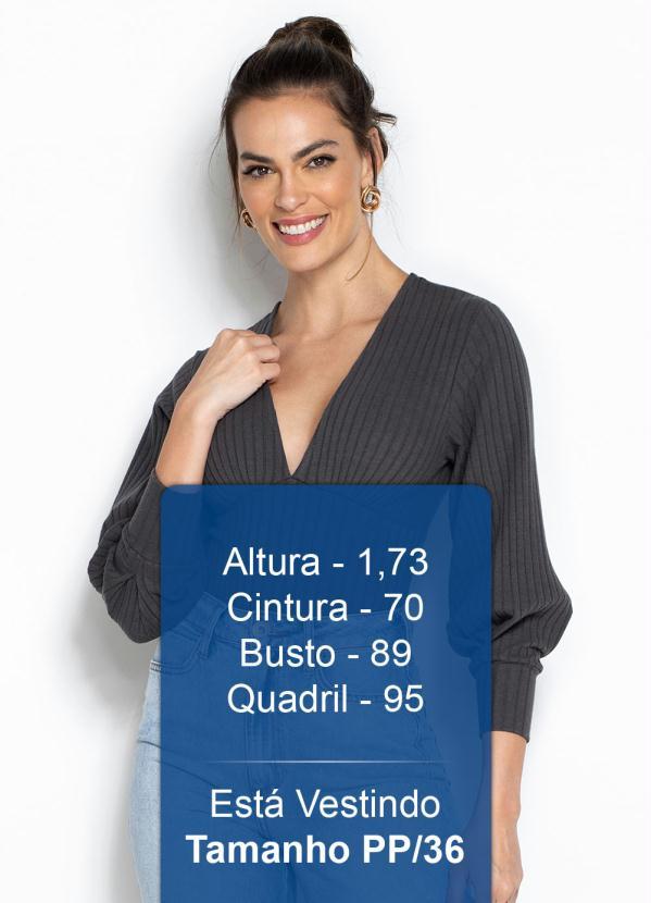 Forum - Body Manga Longa Canelado Cinza 5