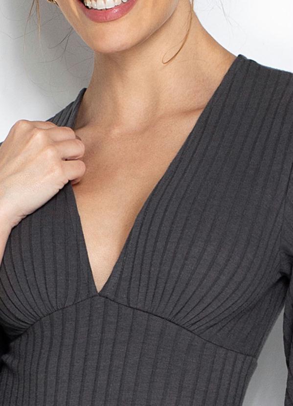 Forum - Body Manga Longa Canelado Cinza 6