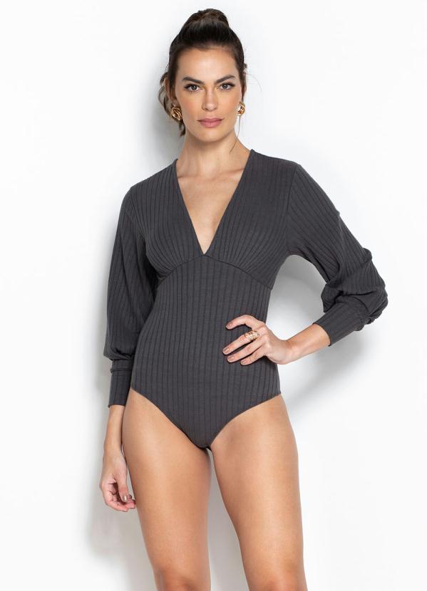 Forum - Body Manga Longa Canelado Cinza 8