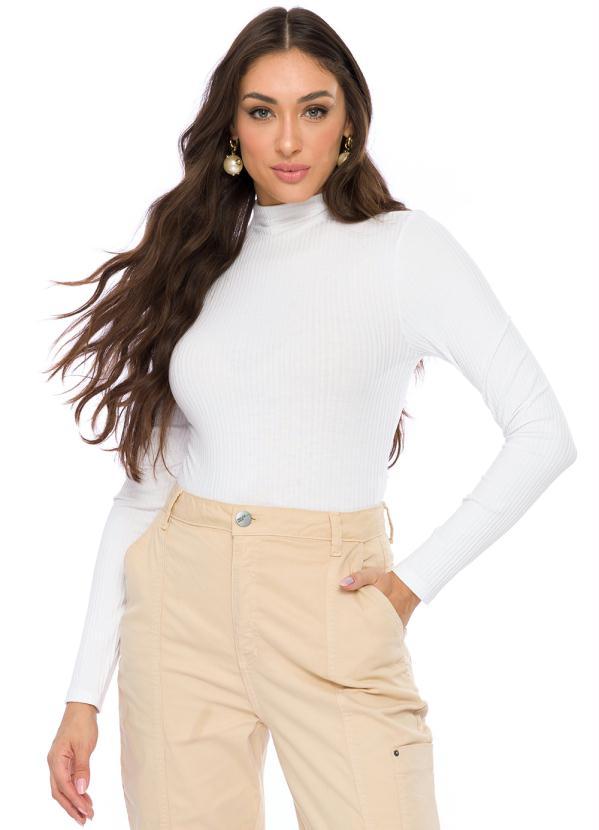 Doce Trama - Body Manga Longa em Ribana Canelada Branco