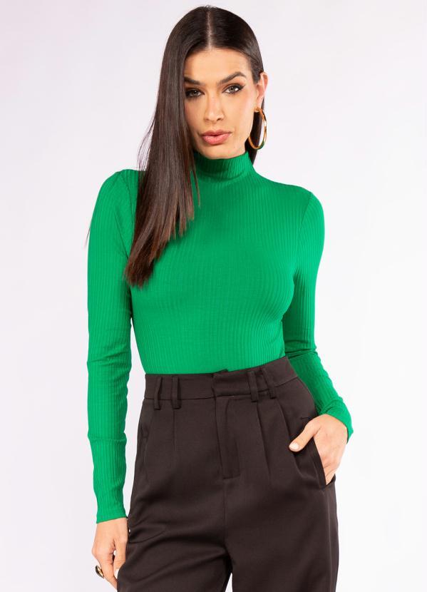 Doce Trama - Body Manga Longa em Ribana Canelada Verde