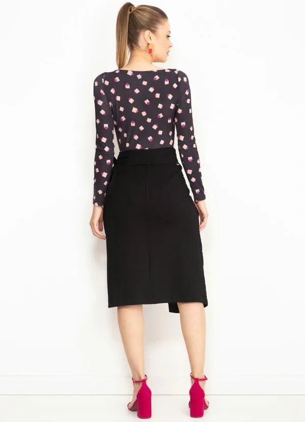 Maria Filó - Body Manga Longa Estampa Cubos Preto 4