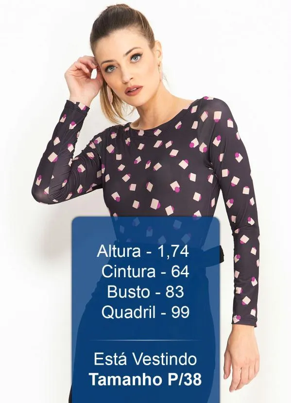 Maria Filó - Body Manga Longa Estampa Cubos Preto 5