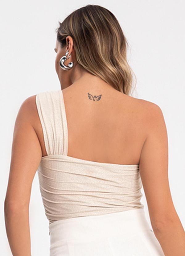 Lunender - Body Ombro Único Recorte Frontal Lurex Bege 2