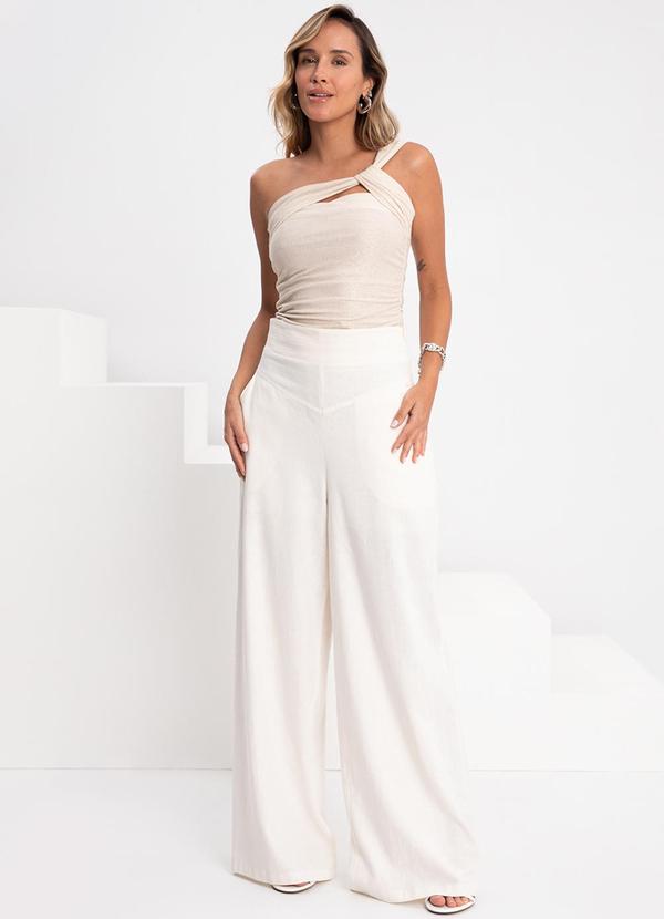 Lunender - Body Ombro Único Recorte Frontal Lurex Bege 3