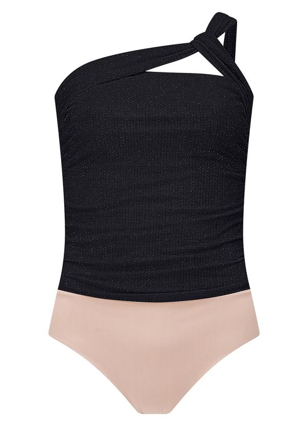 Lunender - Body Ombro Único Recorte Frontal Lurex Preto