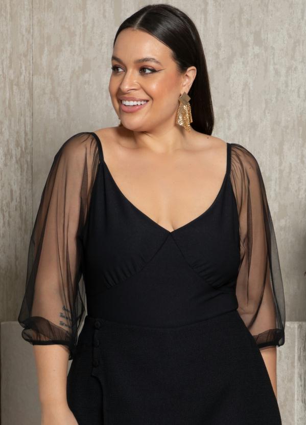 Quintess - Body Preto com Mangas Longas em Tule 7