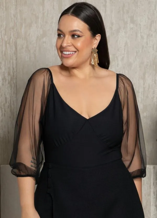 Quintess - Body Preto com Mangas Longas em Tule 5